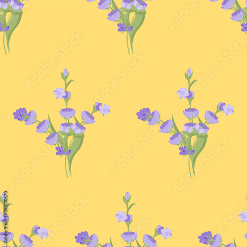 A sprig of lavender. Purple flower. Seamless pattern. Vector illustration.