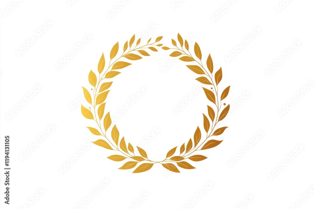 Golden round laurel wreath forming a circle on white background Golden round laurel wreath forming a circle on white background