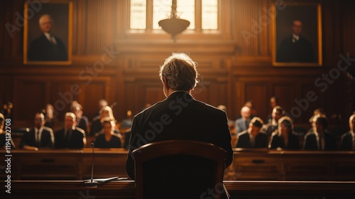 Lawyer is professional in the courtroom makes a speech to the jury