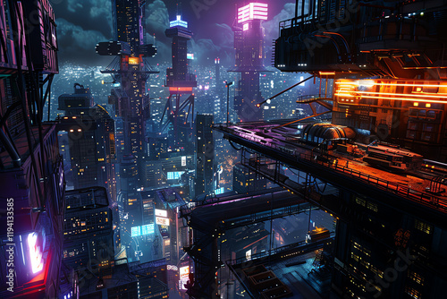 Capture a futuristic cityscape in dystopian hues using night photography Experiment with unexpected camera angles to inspire a sense of depth and unease in the viewer Traditional Art Medium or CG 3D r photo