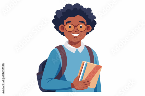 Digital Illustration of a Cheerful High School Student with Books and Backpack