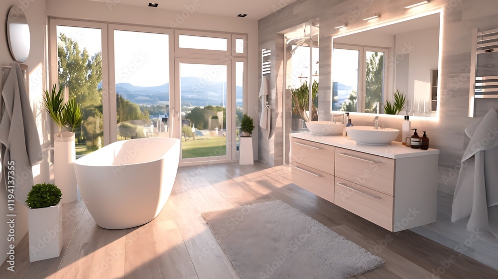 Fototapeta premium Modern Bathroom Design With Scenic View