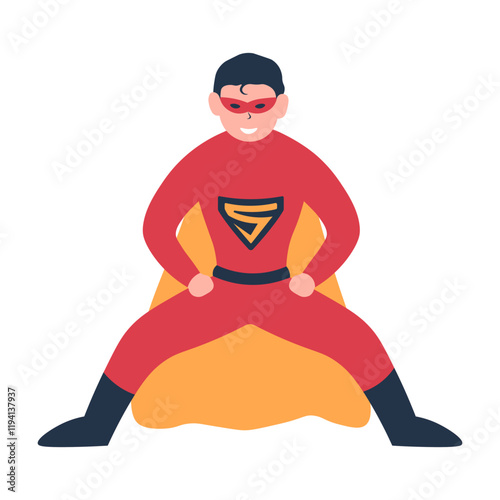 Male Superhero Illustration with Cartoon Style. Isolated Vector Character