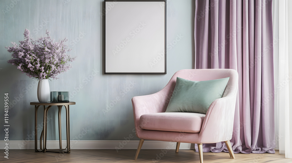 A soft pink corner with gentle lighting and modern decor with copy space, 3d rendering A soft pink corner with gentle lighting and modern decor with copy space, 3d rendering