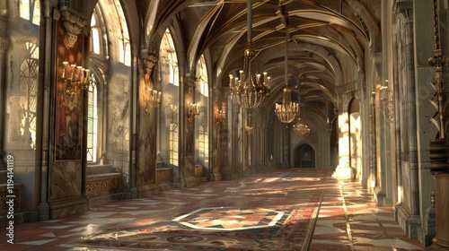 Fantasy medieval Great Hall in the royal palace.