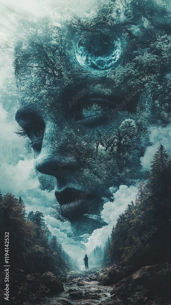 Surreal Forest Face: A Dreamlike Landscape Surreal Forest Face: A Dreamlike Landscape