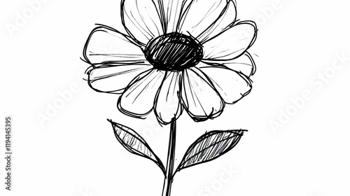 Wallpaper Mural Perfect for minimalist and contemporary designs, this exquisite black line drawing features a delicate flower with leaves on a transparent background. Torontodigital.ca