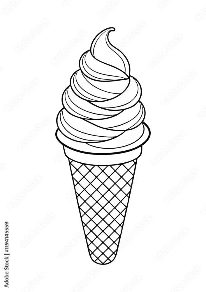 coloring page, simple black lineart illustration of a ice cream on white background. coloring page ready for print coloring page, simple black lineart illustration of a ice cream on white background. coloring page ready for print