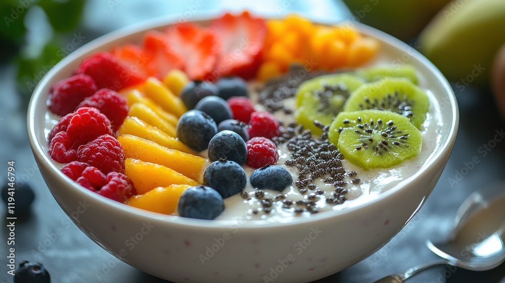 Refreshing smoothie bowl with colorful fruits Refreshing smoothie bowl with colorful fruits