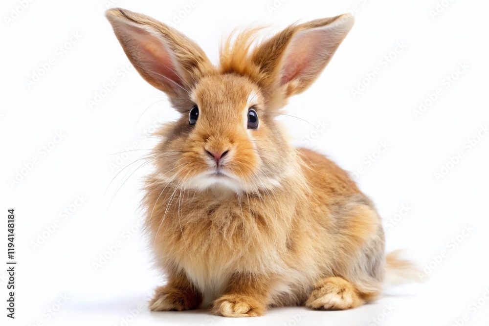 Adorable Fluffy Rabbit with Long Ears, Isolated White Background - Stock Photo Adorable Fluffy Rabbit with Long Ears, Isolated White Background - Stock Photo