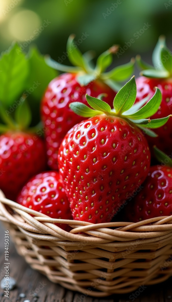 Fresh Ripe Strawberries in Wicker Basket Fresh Ripe Strawberries in Wicker Basket