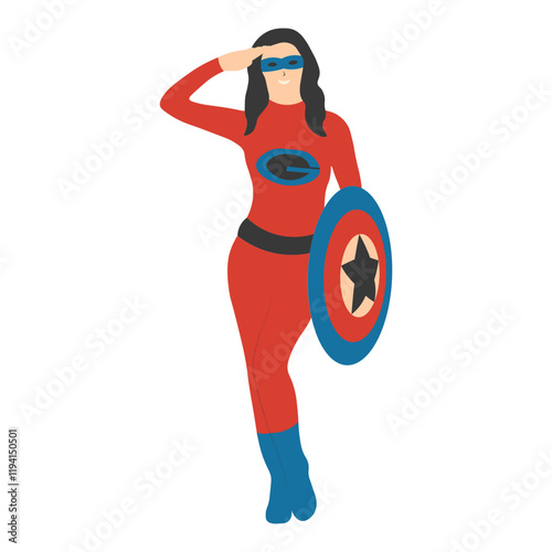 Female Superhero Illustration on White Background. Flat Vector Character