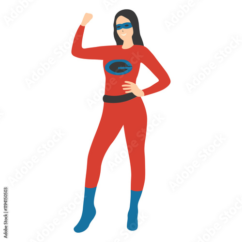 Female Superhero Illustration on White Background. Flat Vector Character