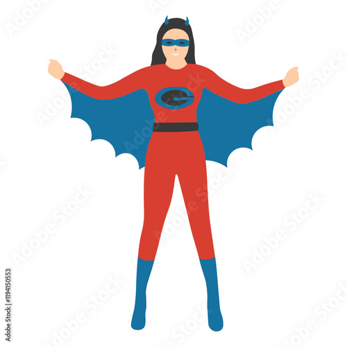 Female Superhero Illustration on White Background. Flat Vector Character