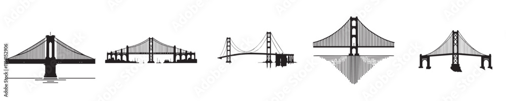 Obraz premium vector set of bridge silhouettes