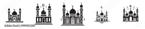 vector set of silhouette mosque icons