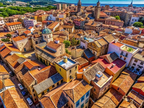 Aerial Drone View of Reus City Roofs, Tarragona, Catalonia, Spain photo