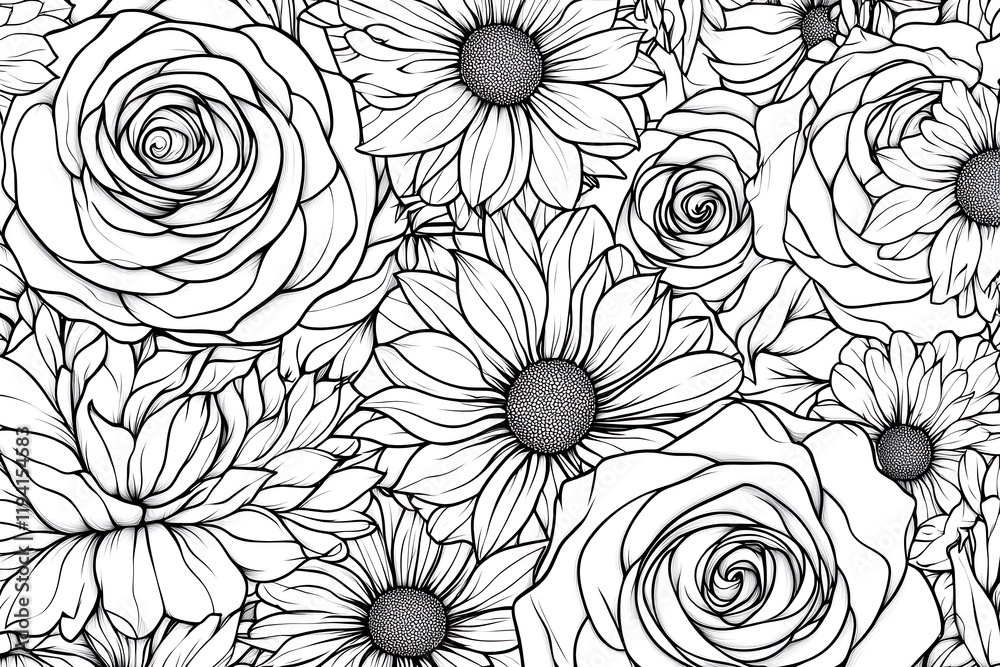 Fototapeta premium Beautiful Black and White Floral Pattern