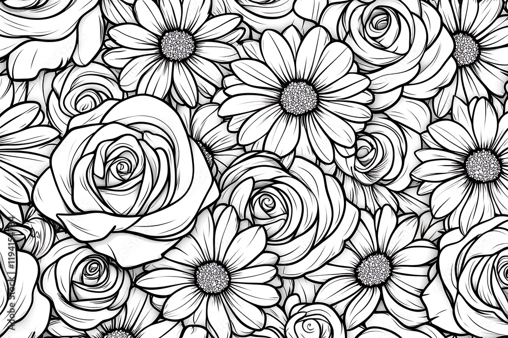 Fototapeta premium Beautiful Black and White Floral Pattern