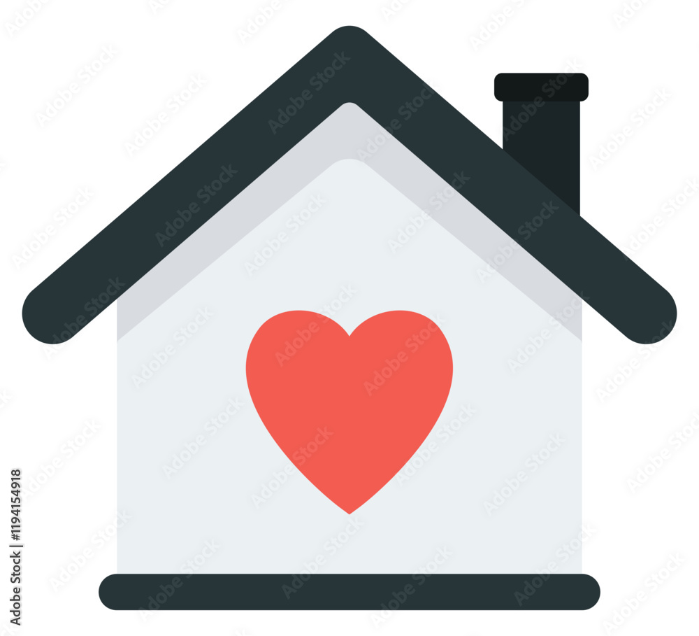 Heart with home flat icon isolated on white background. Heart with home flat icon isolated on white background.