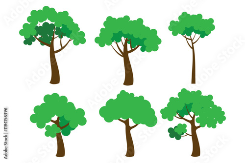 Flat tree icon illustration. Trees forest simple plant silhouette icon. Nature oak organic set design