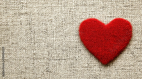 Red Felt Heart on Neutral Fabric Background for Romantic Themes