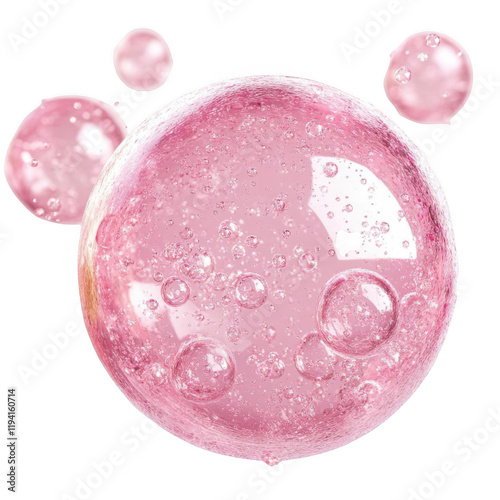 Realistic pink soap bubble isolated on transparent background. Pink liquid.