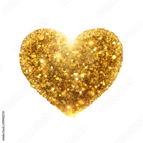 golden glittery heart shape on white background symbol of love