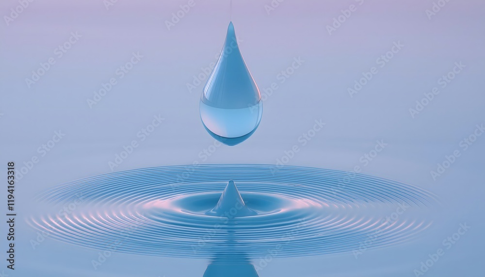Fototapeta premium Goal of life, growth and, motivation concept: Water droplet creating ripples on a calm pond, small actions grow impact.