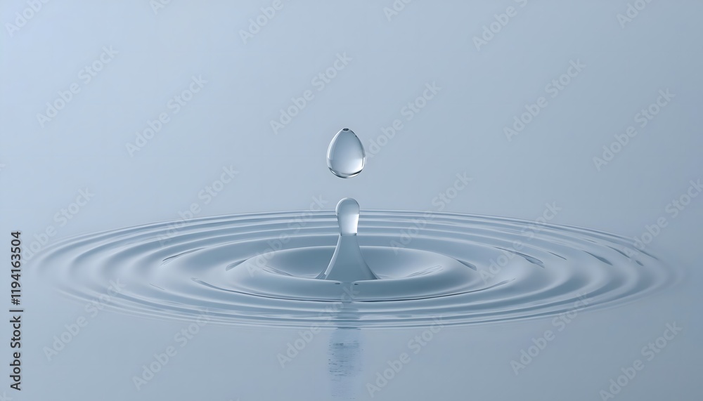Goal of life, growth and, motivation concept: Water droplet creating ripples on a calm pond, small actions grow impact.