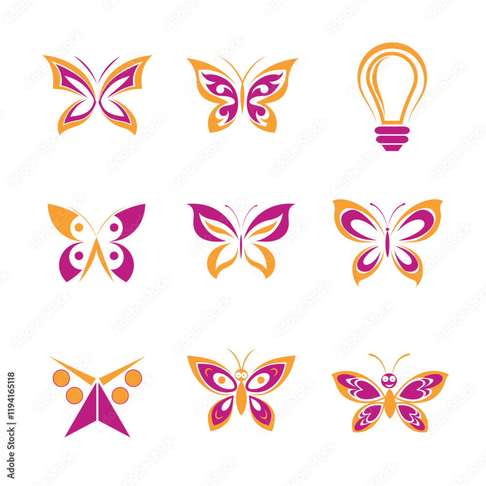 set of colorful butterflies