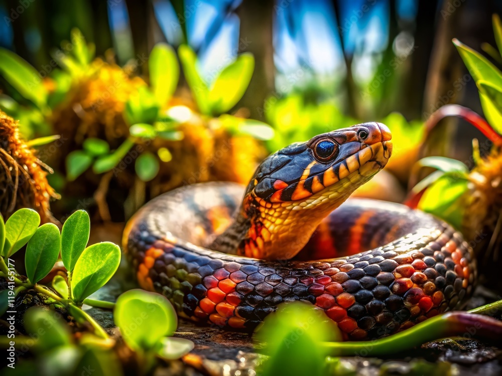 Obraz premium Banded Watersnake Everglades Florida Wildlife Miniature Tilt-Shift Photography