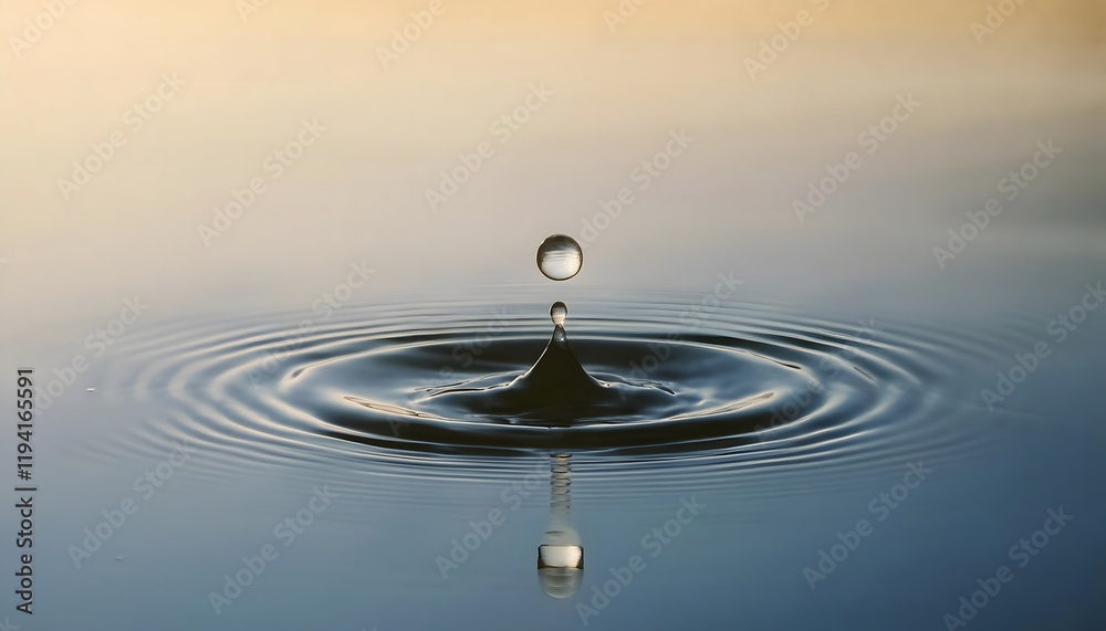 Goal of life, growth and, motivation concept: Water droplet creating ripples on a calm pond, small actions grow impact.