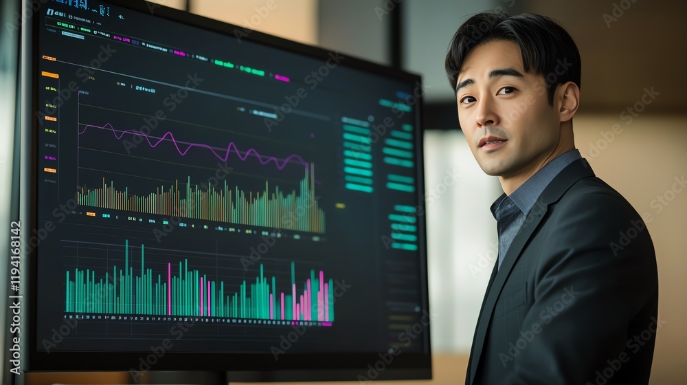 Professional man analyzes data on a computer. Professional man analyzes data on a computer.