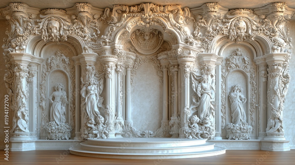 Naklejka premium Majestic Baroque Architecture: Intricate Sculptures and Grand Design. A breathtaking display of classical elegance and ornate detail, perfect for luxury backgrounds.