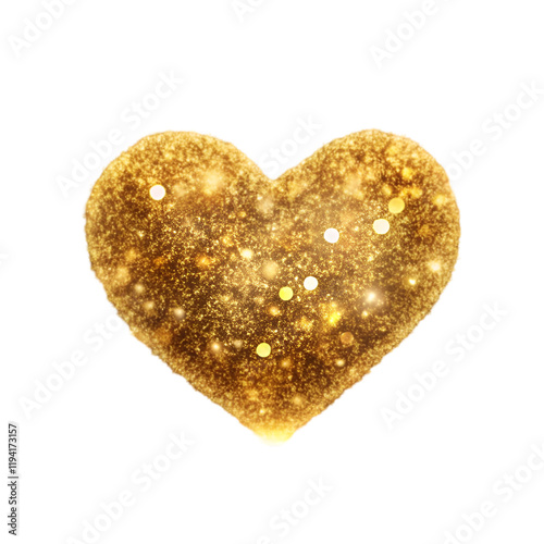 golden glittery heart shape on white background symbol of love