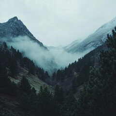 Tableau sur plexiglas  Misty Mountain Valley Scenic Landscape Breathtaking View Nature Serenity  © EpicFade
