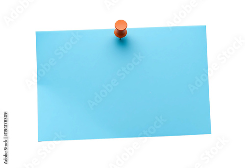 A Blank Blue paper note with push pin isolated on transparent background
