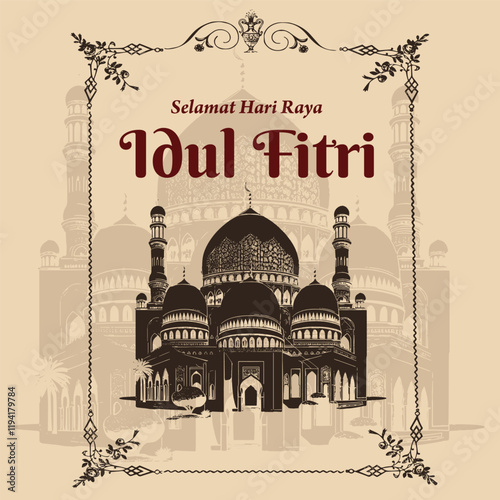 Eid Mubarak greeting Card Illustration, ramadan  vector Wishing for Islamic festival for banner, poster, background, flyer, illustration, brochure and sale background.