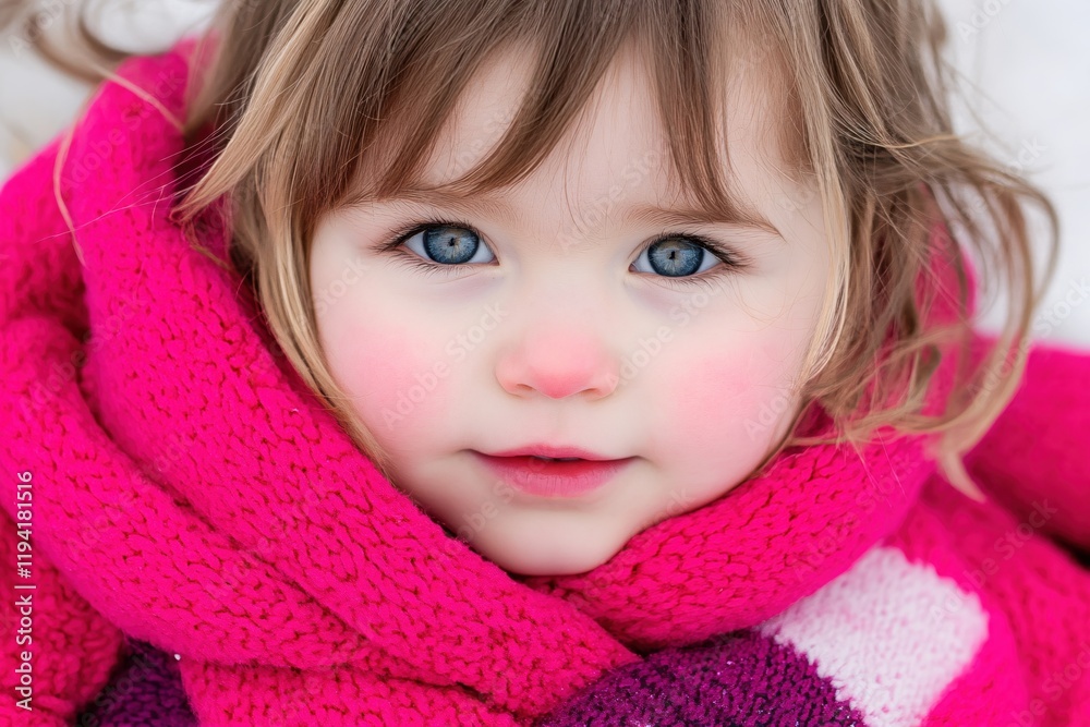 Adorable Little Girl Winter Portrait Pink Scarf Blue Eyes Adorable Little Girl Winter Portrait Pink Scarf Blue Eyes