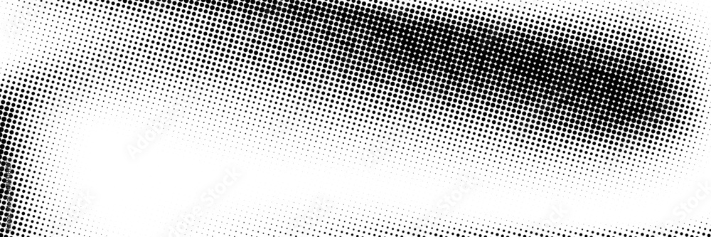 Grunge halftone gradient background. Faded dotted grit noise texture. Black and white rasterized sand grain wallpaper. Retro pixelated bitmap backdrop. Aged anime or manga comic overlay. Vector