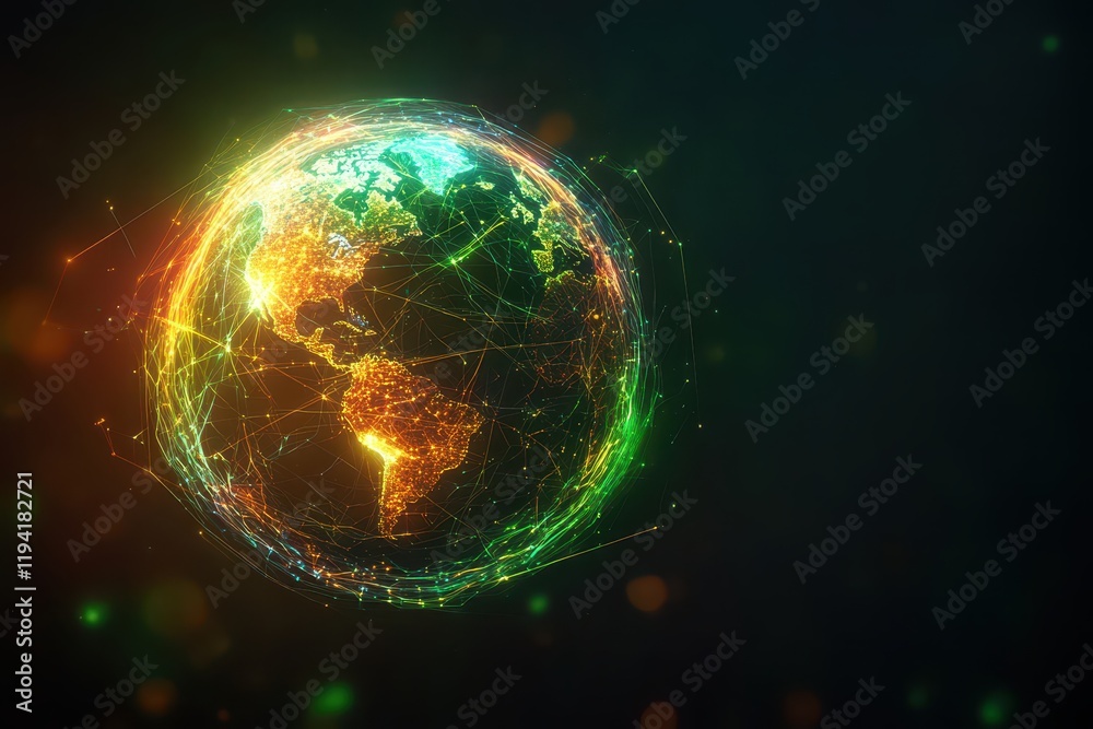 Obraz premium Vivid digital currencies intertwined with a glowing network globe, Cryptocurrency, Global financial tech