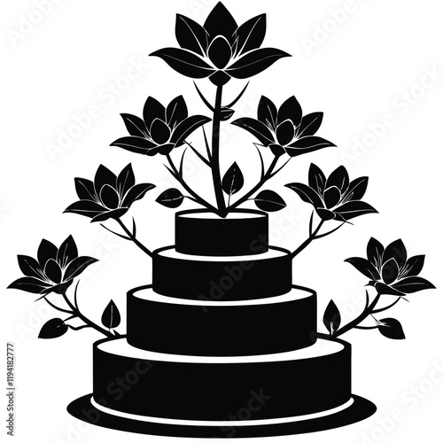 elegant silhouette of magnolias on cake tiers