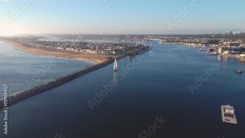 Wallpaper Mural Balboa Peninsula Pan Past - Jetty Canal, Port Harbor Bay Entrance - to Newport Beach, Orange County, Southern California Coast, USA. Corona Del Mar. Mountian View City Skyline on Hillside Torontodigital.ca