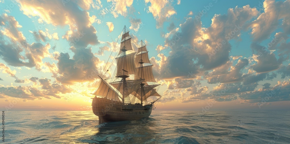 Obraz premium empty sea with an old ship