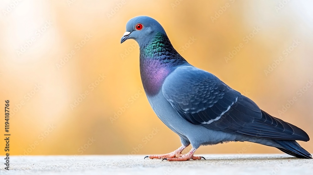 Obraz premium Vibrant blue pigeon stands proudly soft golden light. AI Generated