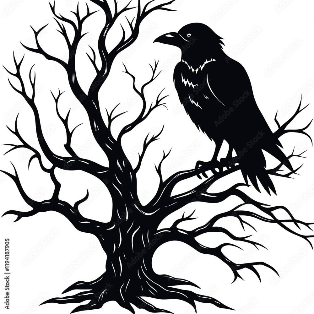 Obraz premium raven perched on a spooky tree