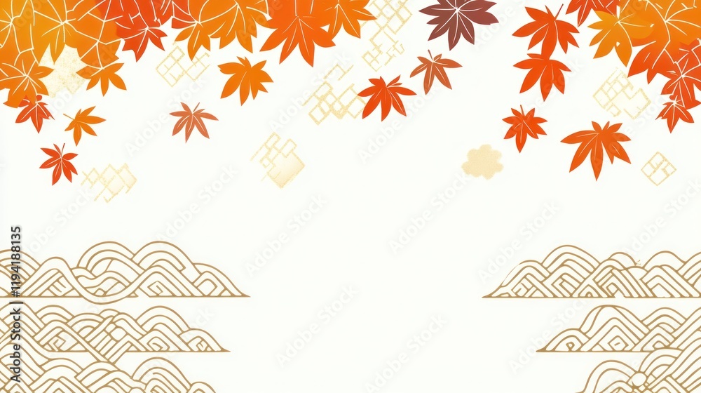 Autumn Maple Leaves Design Elegant Gold Waves Background Autumn Maple Leaves Design Elegant Gold Waves Background