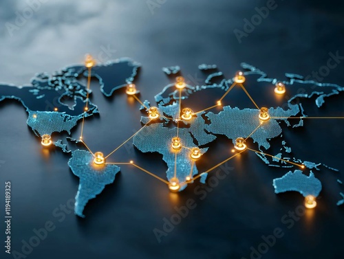 Fototapeta Naklejka Na Ścianę i Meble -  Satellite Ship Tracking concept. A digital world map with glowing connections, symbolizing global networking and technology innovation.