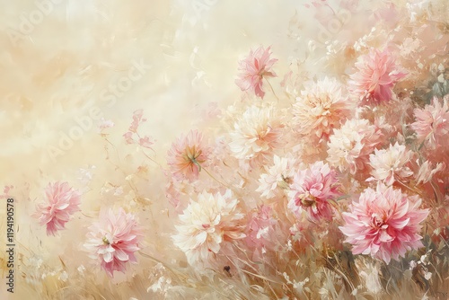 Wallpaper Mural A tranquil image of pink and cream dahlias basking in sunlight, with gentle winds adding a dynamic touch to the composition. Torontodigital.ca